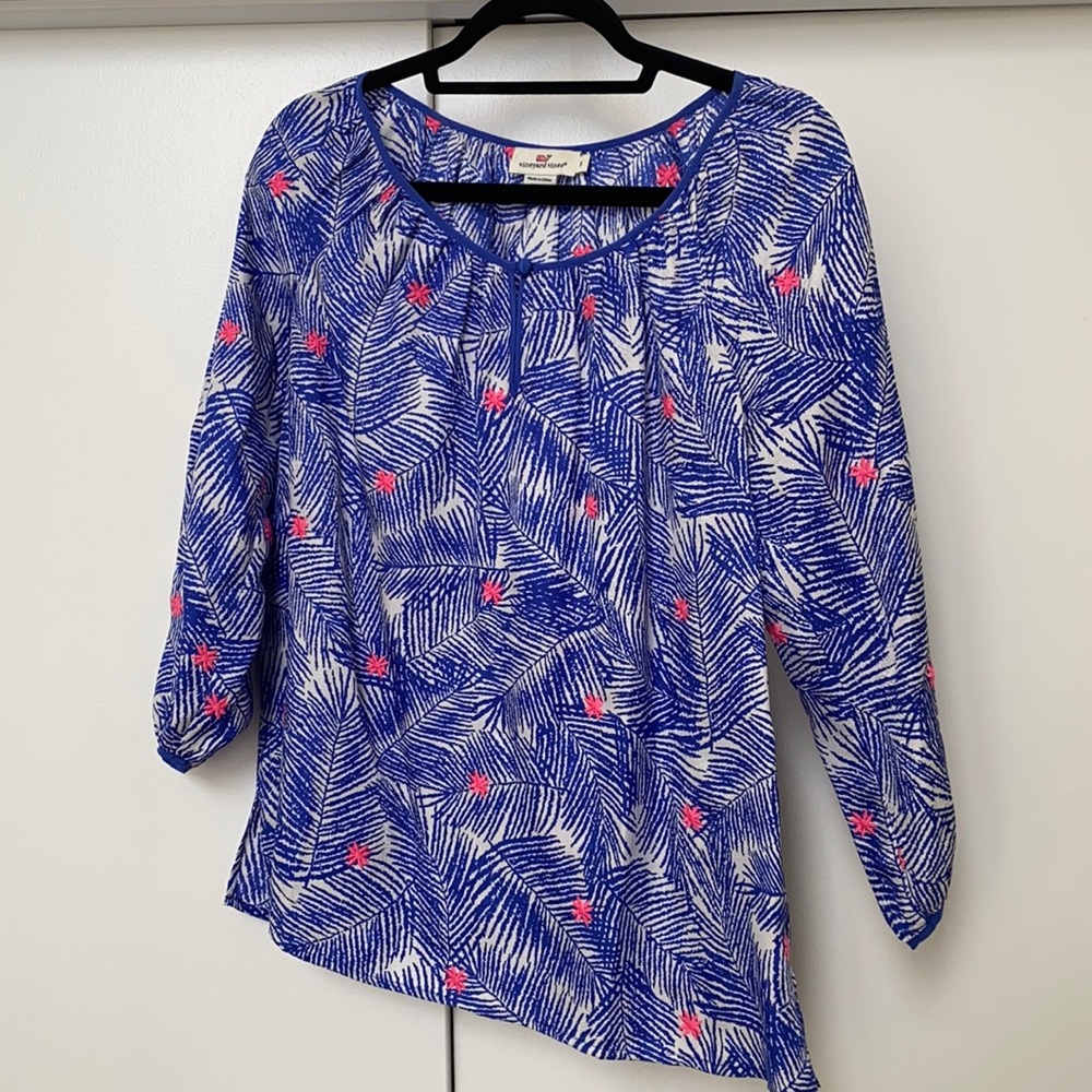 Vineyard Vines Silk Blue and White Blouse Size S